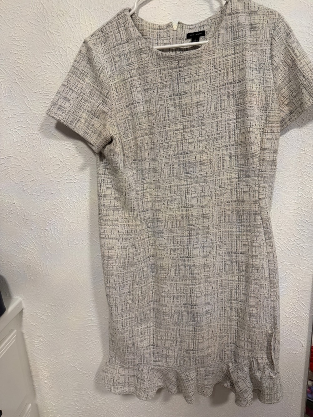 Ann Taylor white and Gray Tweed Midi Dress